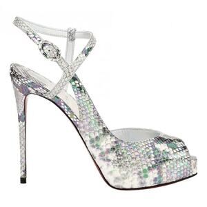 Christian Louboutin Jenlove Alta 120 Grey Snake Platform Sandal Heel Pump 38.5